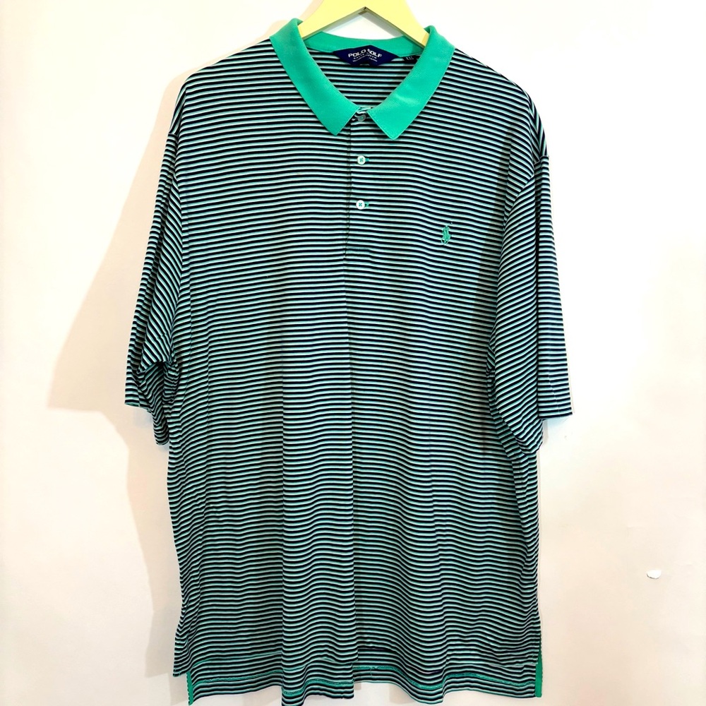 Ralph Lauren Green Black Stripe Polo Golf Shirt Sz XXL Preppy Comfort
